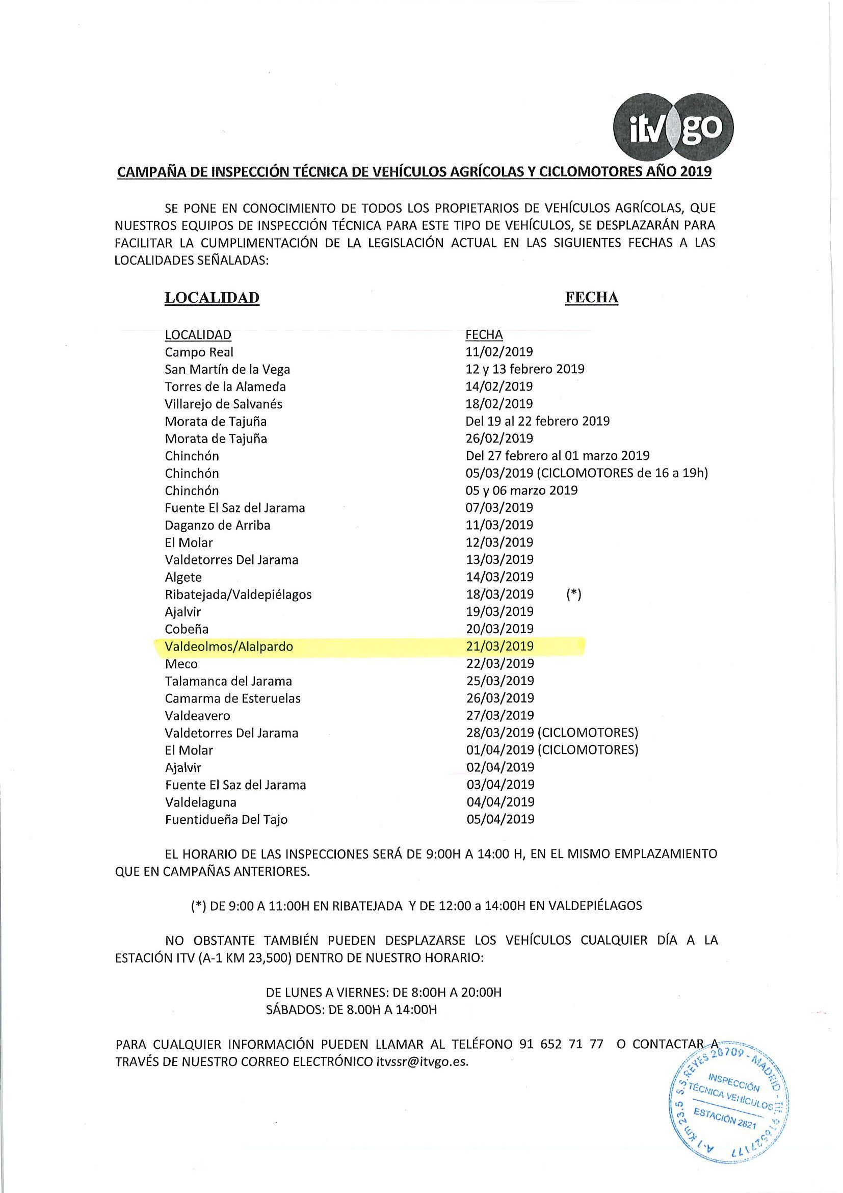 CAMPAÑA INSPECCIÓN TECNICA DE VEHÍCULOS AGRÍCOLAS Y CICLOMOTORES