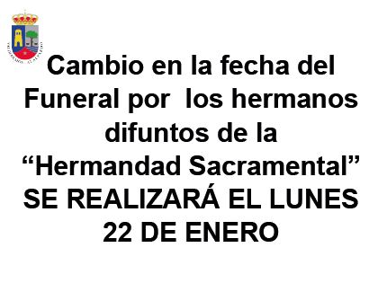 Cambio en la fecha del Funeral